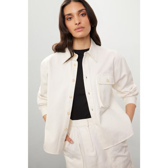 SILK LAUNDRY Off-White 100% Organic Cotton Long Sleeve Front Button Jacket L - Picture 2 of 16